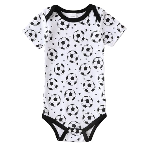Chichoo Newboen Baby Soccer Sport Themed Jersey Outfit Infant Bodysuit Interlock 195 Gsm 0-24 Months（Soccer-1,0-3 Months）
