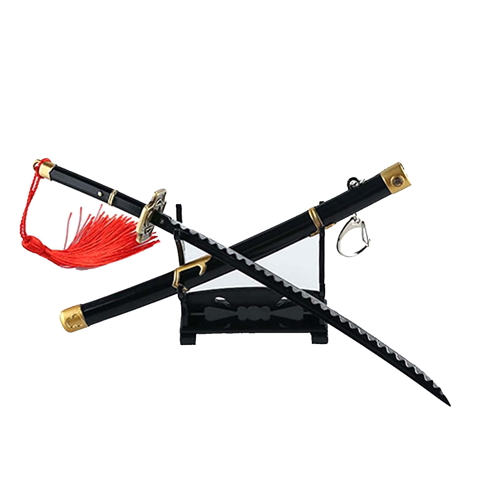 SWLTCT ONE PIECE Cosplay Mini Katana Keychains, Zinc Alloy Material Key Ring,For Anime Lovers Collector,Toy Katana Key Chain 23cm For Roronoa Zoro/Purple Enma, Brown, 12x3