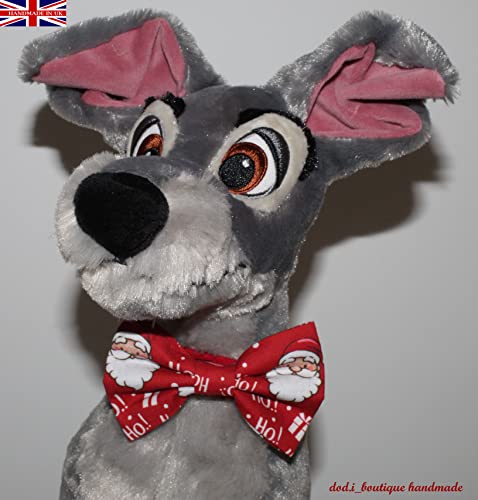 New Dogs Bow Tie Bowtie Christmas SANTA CLAUSE HO HO! RED Elastic Band attach COLLAR ACCESSORY Handmade UK (Santa HO! Medium) - Image 2