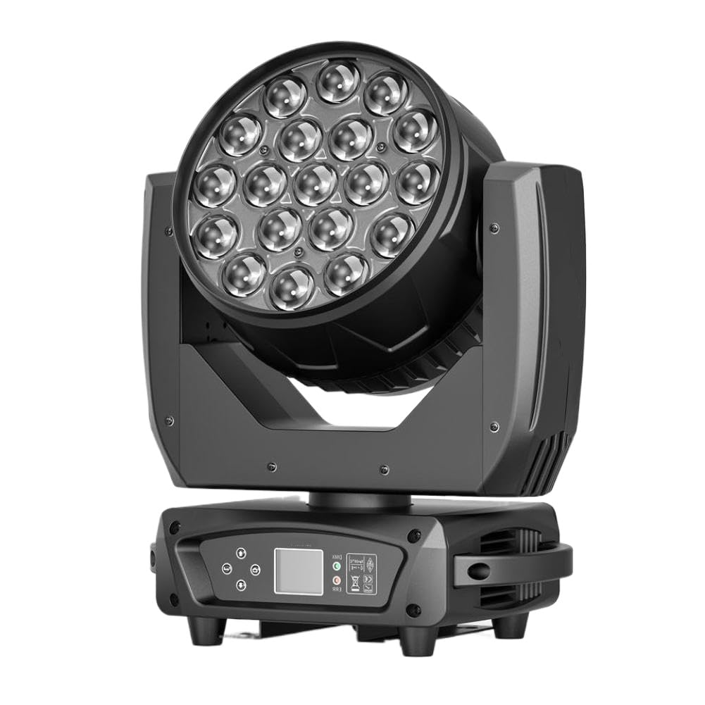Faro a testa mobile Zoom Wash 19x15W RGBW con funzionalità Beam e Wash per palcoscenici, teatri, bar e feste