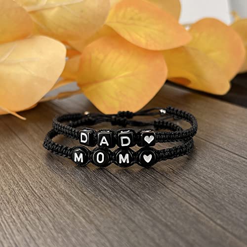 Image of Braided Rope Bracelet Adjustable Jewelry for Family Sisters Mom Grandma BFF | Adjustable black woven rope bracelets with personalized letter engraving.gifts for family, sisters, grandma & best friends