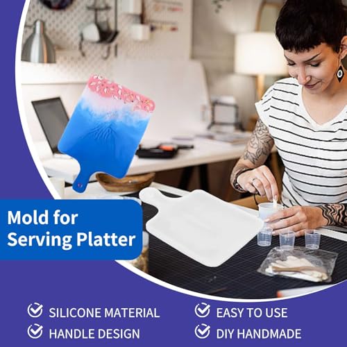 Cheese Board Epoxy Resin Mold Silicone Casting Mold Reusable 13x8.5x0.5in Rectangle Charcuterie Chopping Board Template Mould Silicone for Serving Platter - Image 3