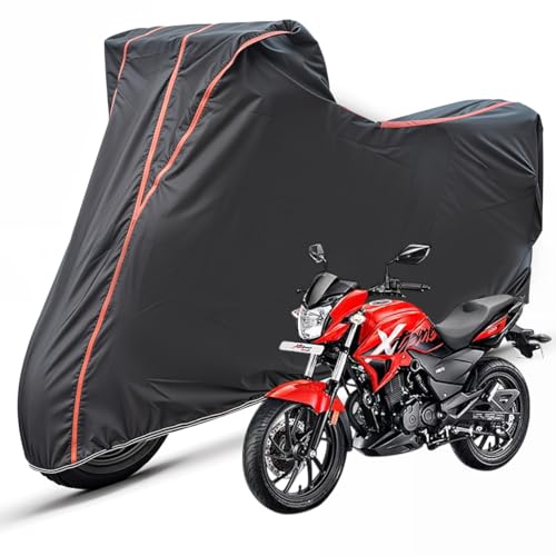 Image of Two Wheelers Bike Body Cover Compatible for Hero Xtreme 200R, UV Resistant, Dustproof, Triple Stitched, Elastic Bottom, Red Piping Motorcycle Cover (Black, Pack of 1)