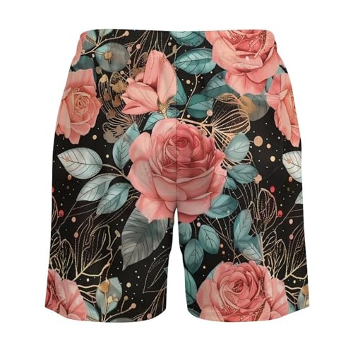 Red Rose Flower Bud Beach Shorts for Men Swim Trunks Quick Dry Swim Shorts with Compression Liner Pocket4