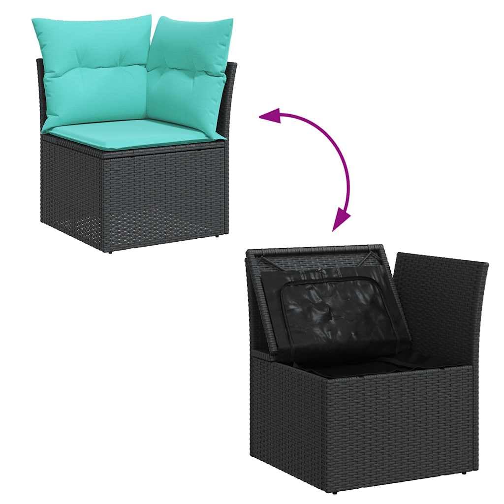 Juego de sofás de jardín de ratán de polirratán, juego de salón modular para terraza y jardín, conjunto de asientos con práctico espacio de almacenamiento, incluye cojines de asiento y