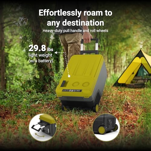 Image of EXIT 20V Outdoor mini refrigerator EX100, battery powered electric cooler -4F to 68F, 12 /24V DC 100~240 Volt AC for Outside Camping, Tailgating, Includes two Replaceable 4.0 Ah Batteries