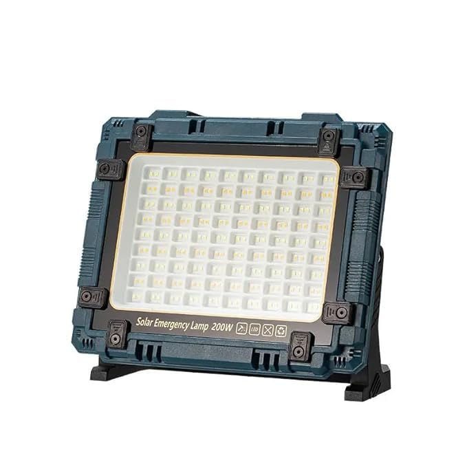 Jukkre Super Bright Solar Flood Light - Portable Cordless Outdoor Floor Standing Light for Power Failure Emergency and Camping - Water-Resistant, Adjustable, and Energy-Efficient (200W)