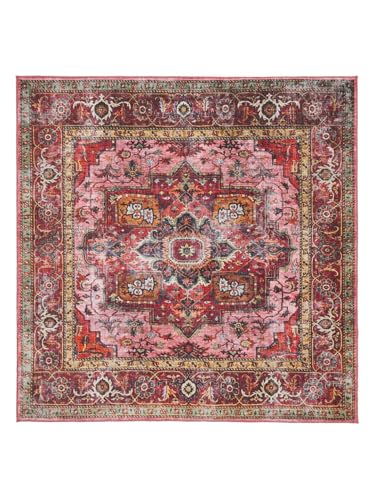 RugVista Georgia Oriental, Tapis, Orientaux, 240 x cm, Carré, Poil Ras, Lavage en Machine, Rouge/Rose