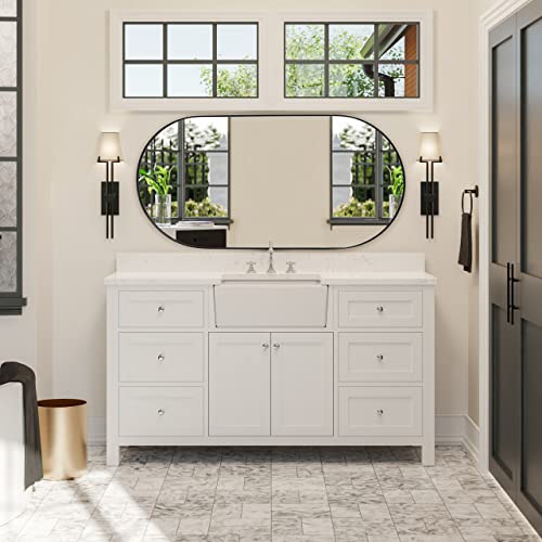 Image of TEHOME Chrome Oval Bathroom Mirror 20x40'' Pill Shaped Oblong Vanity Mirror Metal Framed Capsule Mirror for Wall in Stainless Steel Rounded Rectangular Mirrors for Wall Mounted