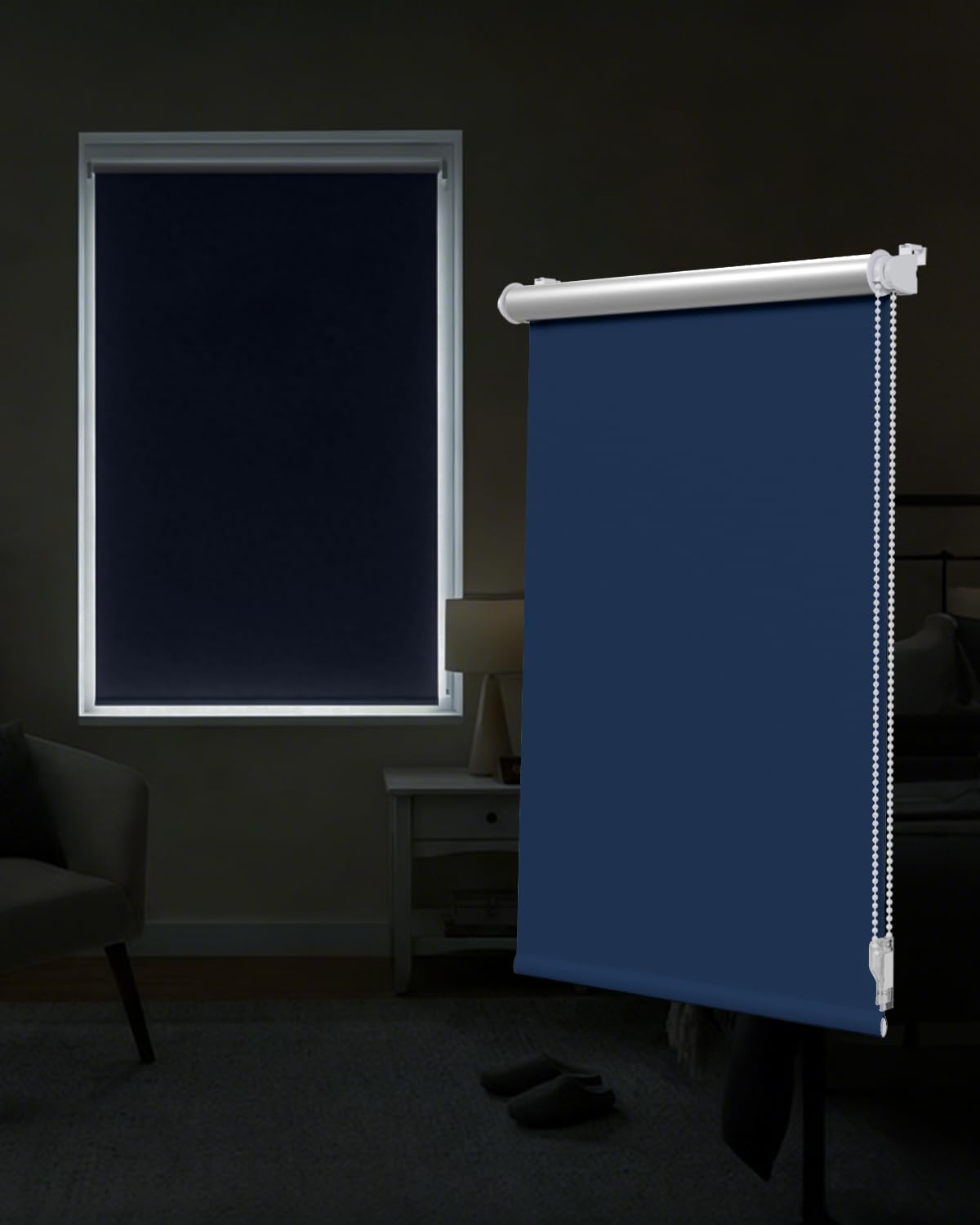 Victoria M. Tenebra Estor Opaco Térmico con o Sin Taladrar, Revestimiento Plateado Incluye Material de Montaje, 80 x 160 cm (Ancho x Alto), Azul Oscuro