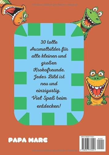 Das Krokodil Malbuch - Ausmalbuch mit süßen Kroko Bildern - ab 3 Jahren - 30 verschiedene Bilder zum