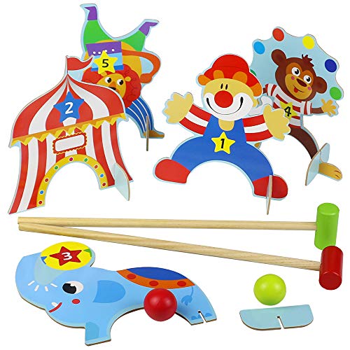 Akokie Animales Juguetes Juego de Croquet Juguetes de Madera Juguetes de Golf con 2 Bolas Regalo Juegos Educativos Niños 3 4 5 6 7 años