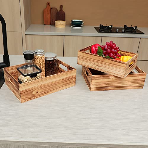 Phoenancee Wood Crates For Display,Rustic Crate Storage Decorative Boxes Set Of 3,Large Wooden Nesting Box With Handles Farmhouse Container Basket Bin Home Decoration With Natural Wood Aroma #TOP7