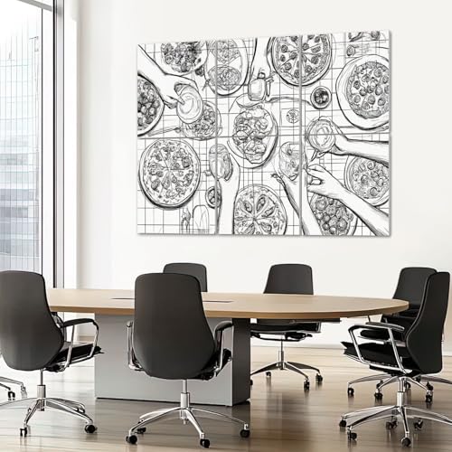 Paneles acústicos artísticos en paquete de 6 unidades 72"x48" con diseño retro pizza, auto-adhesivos y decorativos para estudios, oficinas y habitaciones miniatura 7