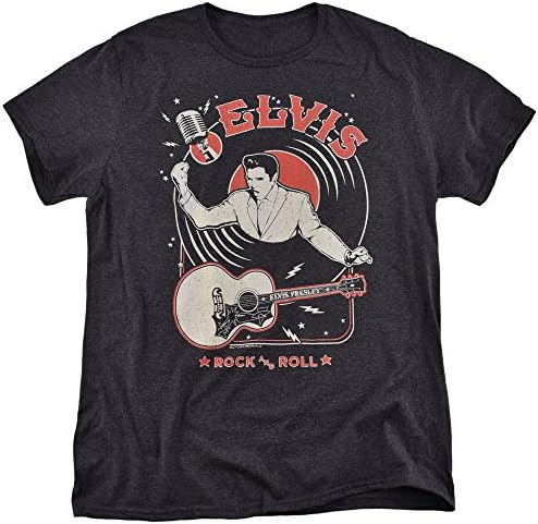 ELVIS Presley Guitar and Record Rock 'n' Roll T Shirt for Men and Women (Large) Black