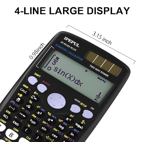Image of Scientific Calculators, IPepul Math Calculator with 417 Function, Solar Battery Power and 4-Lines Display, School Supplies for Middle High College Students Teachers (Black)