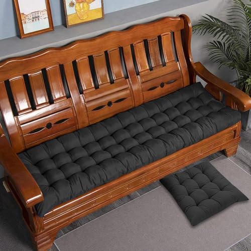 Generisch Sitzkissen Dickes Bankkissen aus Baumwolle für 2/3-Sitzer Sitzkissen aus Baumwolle für Sofabank langes Sitzkissen für Haus/Garten/Terrasse/Schaukel/Innenbereich (schwarz 120 x 50 cm)