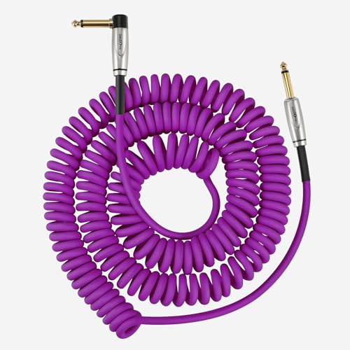 Câble de guitare bouclé violet de 6,1 m avec connecteurs jack droit et coudé pour amplificateur