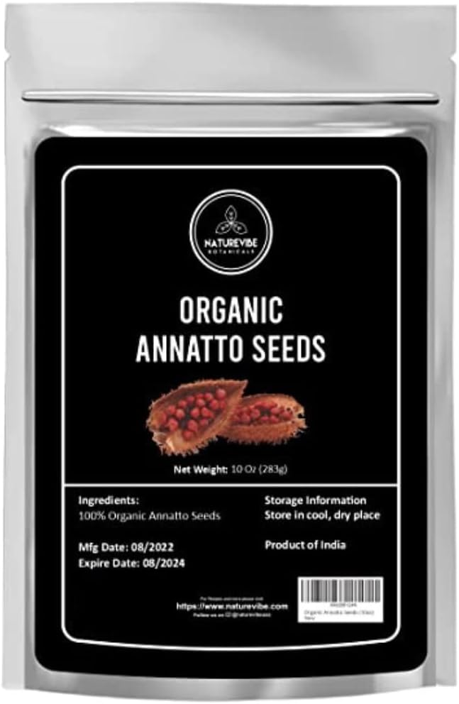 Naturevibe Botanicals Organic Annatto Seeds, 10 Ounces | Achiote Seeds Whole | Cooking and Baking
