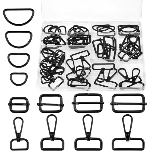 Rustark - Rustark 48 Stück Elektrophorese Schwarz Drehbare Karabinerhaken Metall D-Ringe Triglide-Schiebeschnalle Gurtversteller Hardware Dornschließe für Rucksack DIY Nähen Zubehör