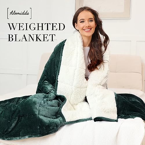 Image of Alomidds Weighted Blanket for Adults, Twin Size 12 lbs Weighted Blankets,Heavy Blanket with Reversible Soft Shiny Fleece and Cozy Warm Sherpa for Couch Bed, 48 x 72 inches,Green