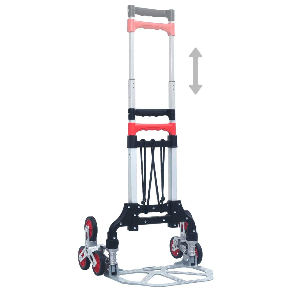 Wózek transportowy schodów, składany, z aluminium, srebrny, o udźwigu 70 kg, regulacja wysokości od 63 do 100 cm, trójkołowe podwozie do gospodarstwa domowego, ogrodu, na plac budowy i
