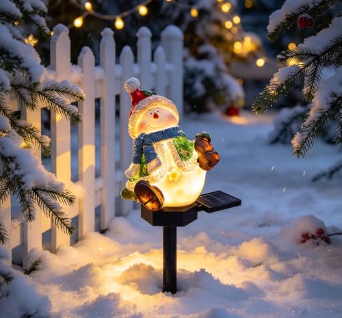 Resin Christmas Snowman Solar Lights Solar Pathway Light With Ground Stake | Solars Garden Lights Christmas Decorations Winter Decorative Outdoor Light Waterproof for Yard Porch Lawn Landscape Lighting - image 1