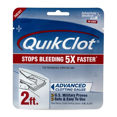 Adventure Medical Kits QuikClot Gauze – Flexible Hemostatic Medical Gauze for Emergency Survival or Disaster Preparedness Kits & More – Stops Bleeding Fast with Kaolin – 3″ x 24″