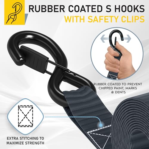 Image of AUGO Heavy Duty Ratchet Straps & Soft Loops - Pack of 4 Extra Strong 1.5 inch by 10' Ratchet Straps w /S-Hook Safety Latches & 4 Soft Loop Tie Downs - 4400Lb Break Strength for Motorcycles, ATVs, Etc.