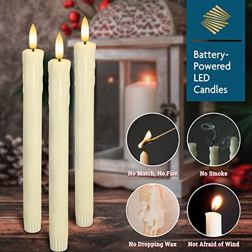 SEHNSY Set of 6 Ivory Flameless Taper Candles with 10-Key Remote Timer, Dripless Battery Operated LED Window Candles Real Wax with 3D Flickering Flame for Xmas Halloween Wedding, Warm White Light