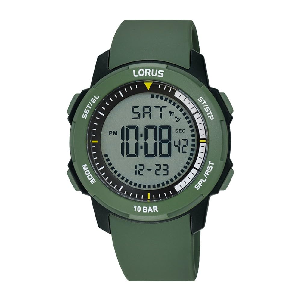 LORUS Men's Digital Quartz Watch with Silicone Strap, Blue, Green, Sporty