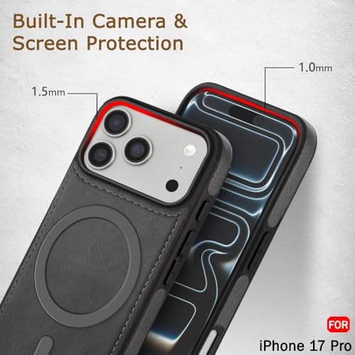 Image of TheGiftKart Genuine Leather Finish Back Cover Case for iPhone 17 Pro | Shockproof Design | Raised Edges for Camera & Screen Protection | Stunning Minimalist Design Cover (MagSafe Compatible, Grey)