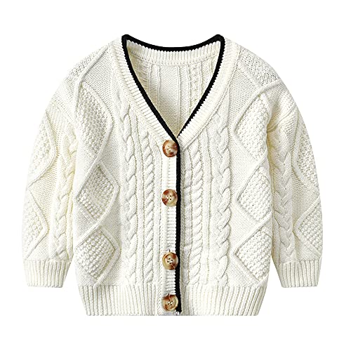 Vivobiniya Kid Boys Knit Sweater Toddler Baby Long Sleeve Cardigan Boy's Outerwear Children Coat(100) White #TOP12