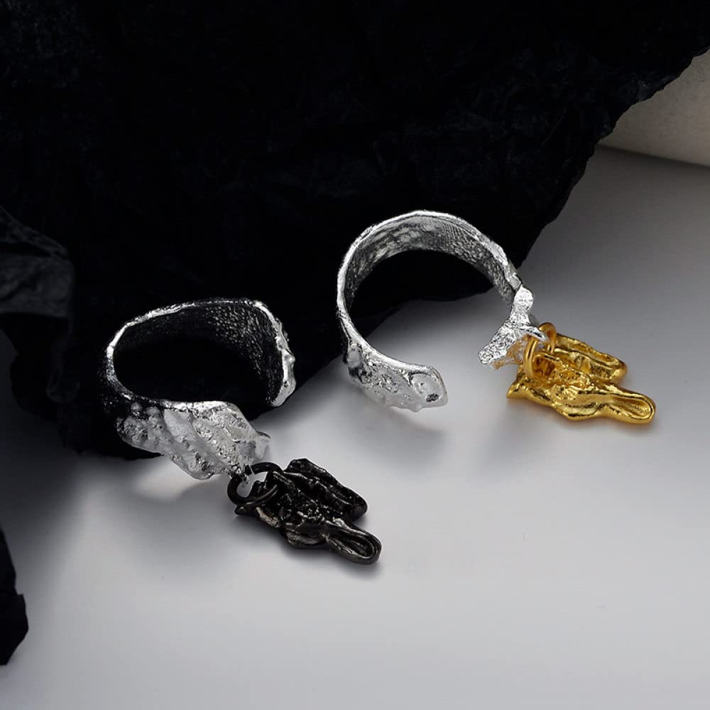 HGJH Anello Regolabile,Anelli Regolabili per Donna Martello Design Argento Sterling 925 Il Ciondolo Goth Anelli Eternity Neri FEDI Nuziali Anelli di Promessa per Ragazze Signore