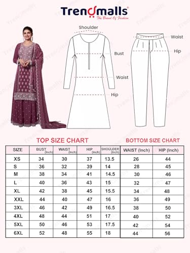 Image of TRENDMALLS Women's Art Silk Heavy Embroidery Work Kurta Palazzo with Dupatta Salwar Suit Set For Women