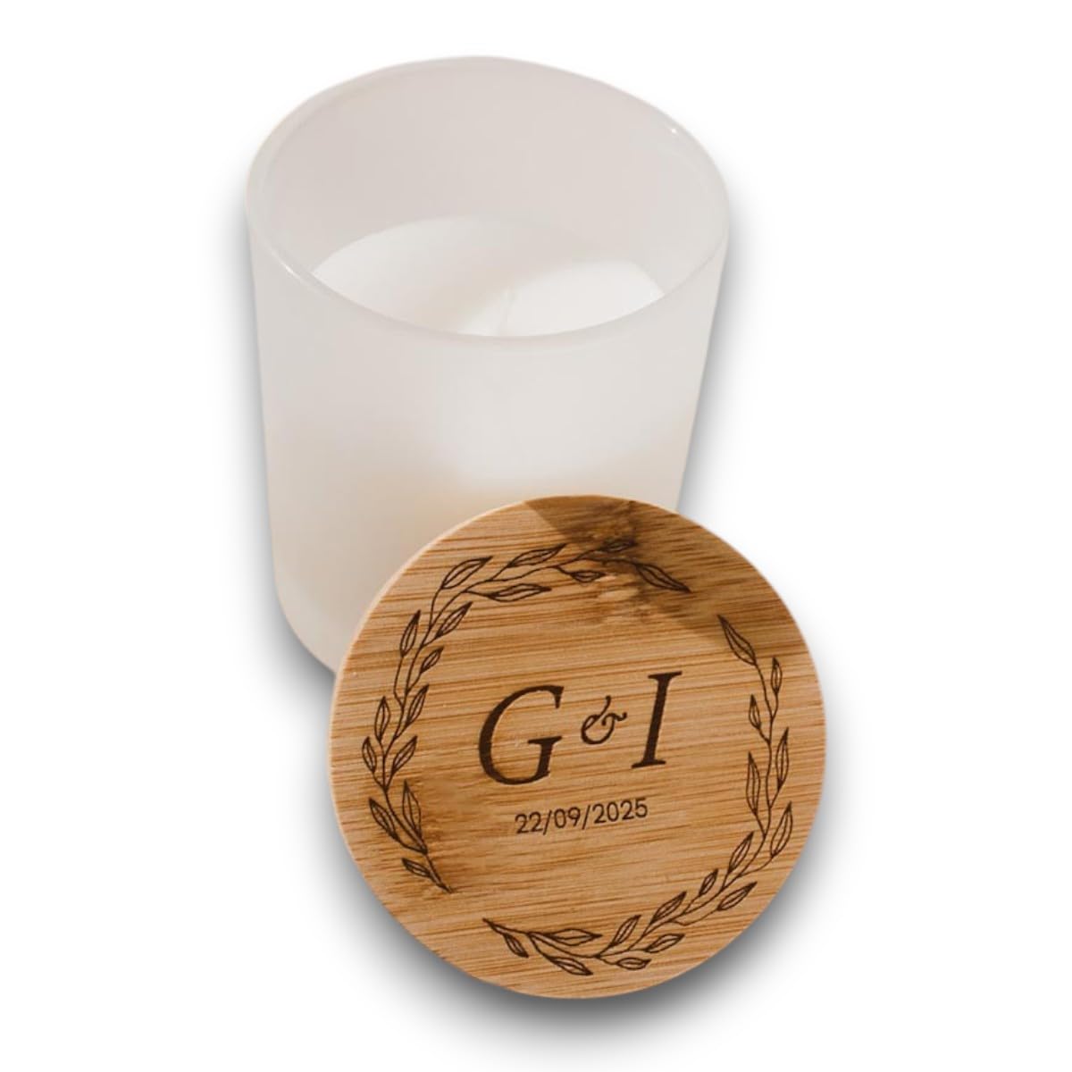 Vela Personalizada Boda Circular – Pack de 10 Velas Aromáticas con Tapa de Madera – Detalles para Invitados y Recuerdos de Boda Elegantes