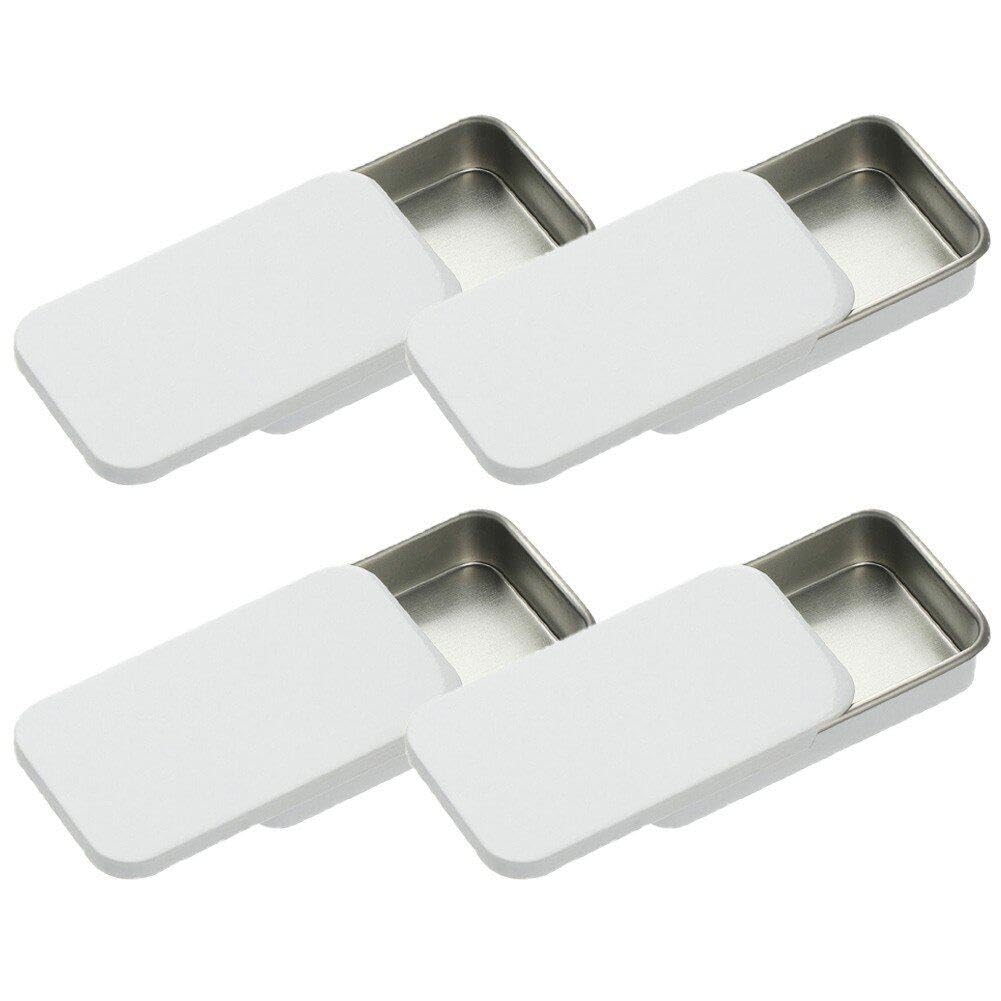 Lpitoy White 4 Pcs Metal Empty Slide Tin Containers Rectangle Tin Box Storage Organizer Tins For Candles, Candies, Pills, Jewelry