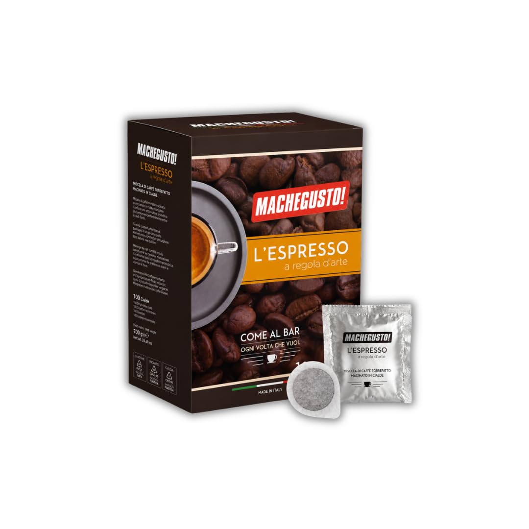 Machegusto! – Coffret Gourmand Italien : Salami au Vin Rouge 290g, Caciocavallo Fumé 700g & Café Machegusto (100 dosettes E.S.E. 44 mm) – Planche Offerte
