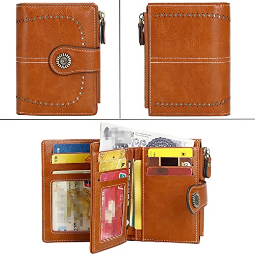 Small Women Wallet PU Leather Bifold Purse RFID Blocking Card Holder, Brown, One Size2