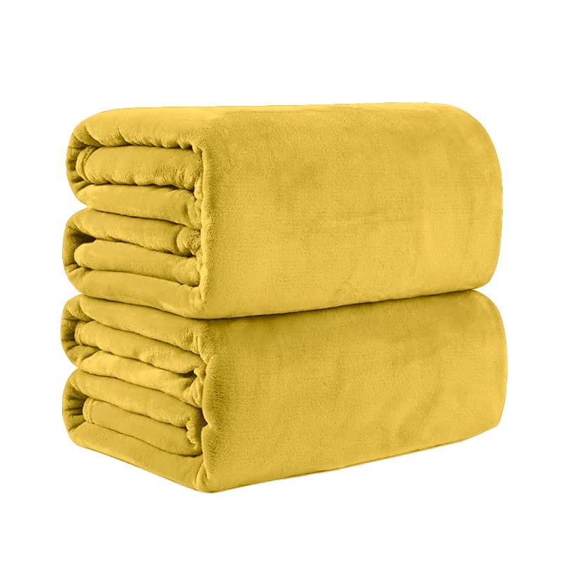 Pagnanno. Flannel Fleece Mink Throw Pack of 2 - Sofa/Bedspread/travel Blankets –Super Soft, light-weighted, Warm, Cosy Large Size – Many colours (Mustard, Double 150x200cm (2 Pack))