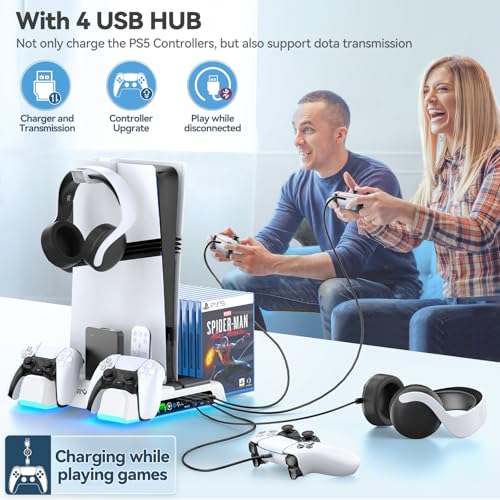 Image of OIVO PS5 /Slim /Pro Stand and Cooling Station with LED Controller Charging Station for PlayStation 5 Console, Controller Charger, Cooling Stand, PS5 /Slim /Pro Accessories Kit with 3 Level Cooler Fan