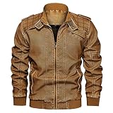 PONERY Herren Lederjacke - Herren Herbst Und Winter Herren Lederjacke Herren Jacke Pu Motorrad Baseball Jacke Große Größe Khaki Blue Kleidung Bomber Jacke Männer, Gelb, 6XL