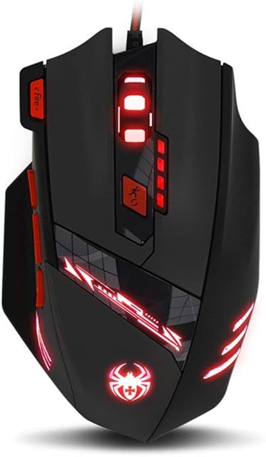 GranVela® T90 Professional 9200 DPI High Precision USB Wired Gaming Mouse, 8 Buttons, with 7 Colourful LED Breathing Light Modes, Weight Tuning Set (Black)