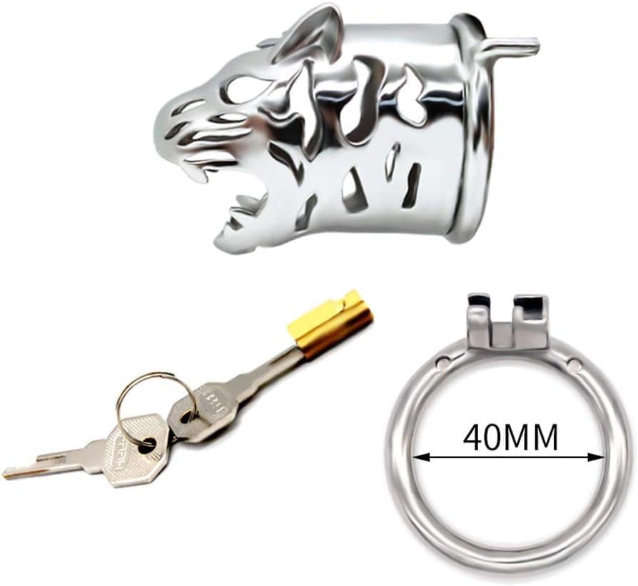 Male Chastity Cage with Lock and Key - Bondage Chastity Belt for Penis Control, Ideal for Couples' Sex Games and Intimate Bondage Play with 45mm Circle Ring(40mm Ring)