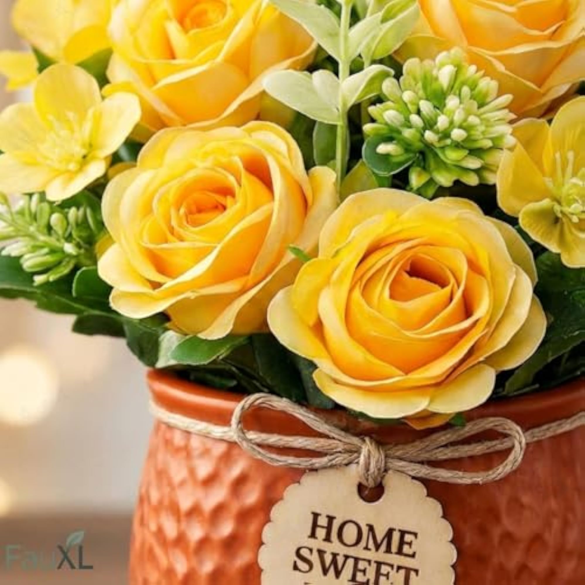 Artificial Rose Flower Bunch in Ceramic Pot