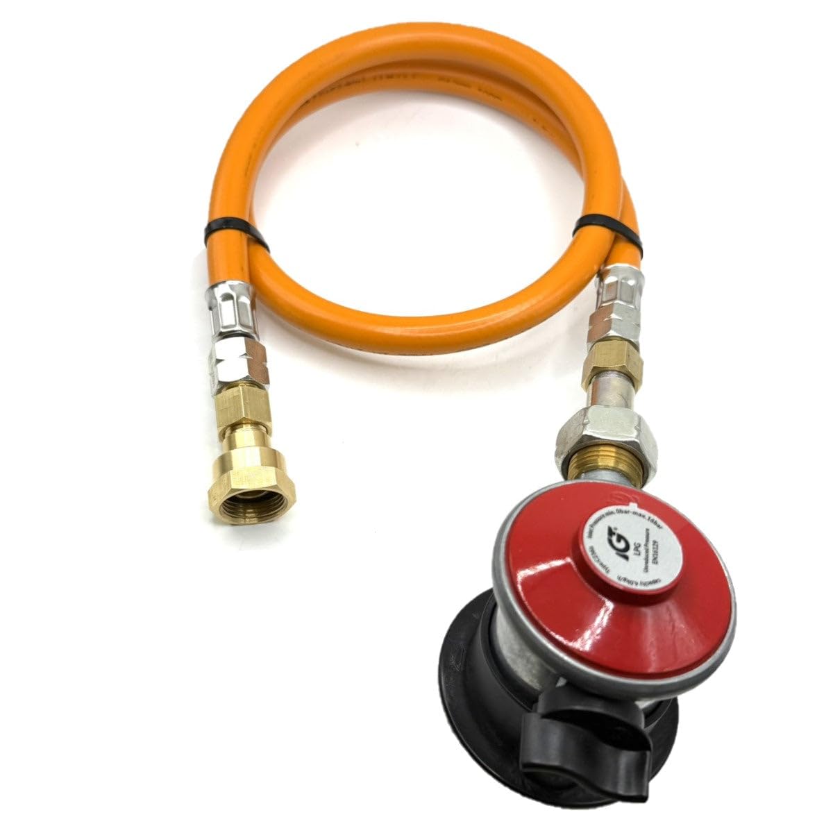 Tubo ad alta pressione GPL con adattatore a clip Jumbo da 35 mm, tubo flessibile per gas propano arancione da 80 cm, connettore W20 RH, pressione non ridotta, approvato EN16129, 4 kg