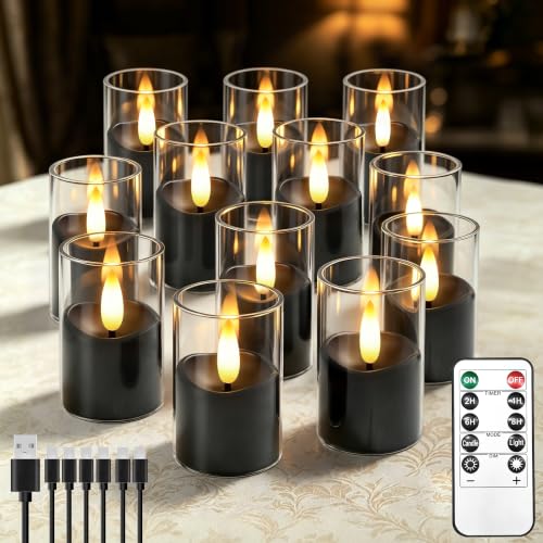 Image of Small Rechargeable Flameless Tea Lights Candles with Timer Remote