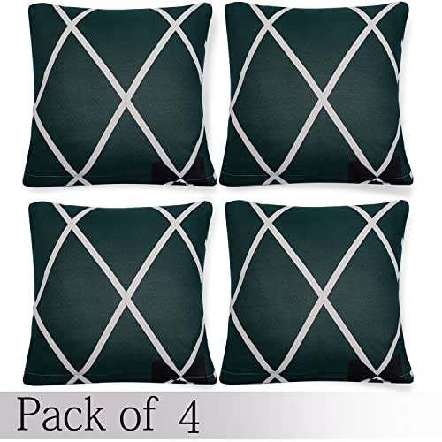 Image of HOKIPO Polyester Blend Stretchable Cushion Cover for Sofa 16 inch x 16 inch, Pack of 4 (AR-4098-D22*4),Blue