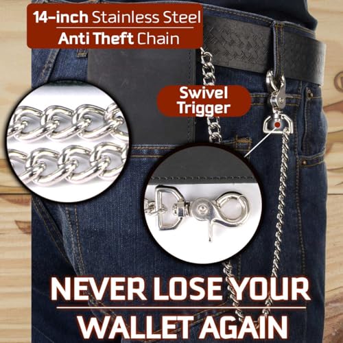 Image of Milwaukee Leather MLW7889 Men's 7.5 inch Black Premium Leather Soft Biker Wallet - Bi-Fold Anti-Theft Stainless Steel Chain
