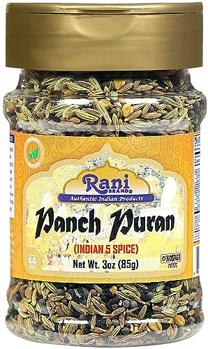 Rani Panch Puran (5 Spice) 3oz (85g) PET Jar ~ All Natural | Vegan | Gluten Friendly | NON-GMO | Kosher | Indian Origin (Equal Blend of Fenugreek, Mustard, Kallonji, Fennel and Cumin)